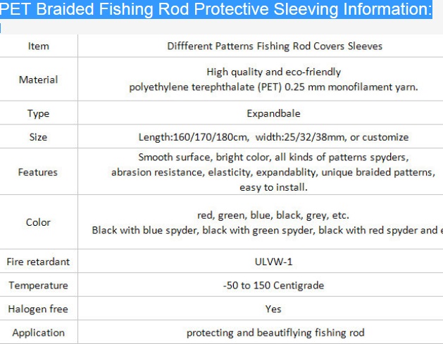 PET Expandable Braided Protection Sleeve Fishing Rod Meliputi Sleeves Gloves